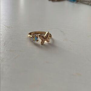 Gold Ring with Butterfly and Gemstone